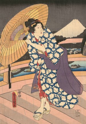 Rainy Scene on a Bridge by Utagawa Kunisada (Toyokuni III) Oil Painting