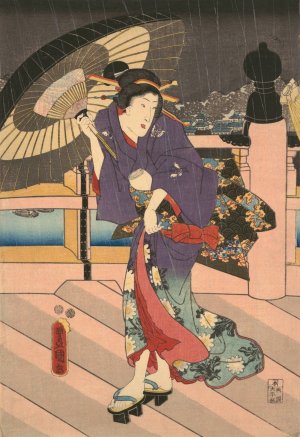Rainy Scene on a Bridge by Utagawa Kunisada (Toyokuni III) Oil Painting