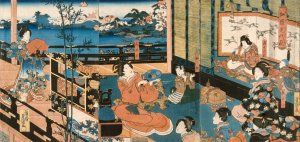 Scene from the Play Meiboku Sendai Hagi; The Prince Watching Tea Preparation by Utagawa Kunisada (Toyokuni III) Oil Painting