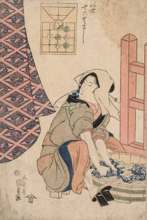Seated Woman Washing Clothes in a Wooden Tub by Utagawa Kunisada (Toyokuni III) Oil Painting