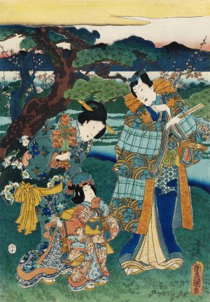 Viewing Plum Blossoms by Utagawa Kunisada (Toyokuni III) Oil Painting