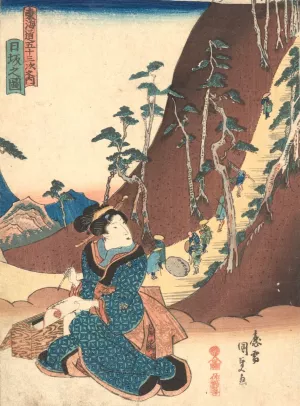 Woman at the Foot of a Mountain Path in Hizaka by Utagawa Kunisada (Toyokuni III) Oil Painting