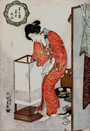 Woman Putting Out a Light by Utagawa Kunisada (Toyokuni III) Oil Painting