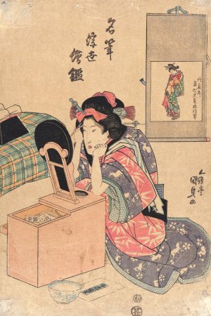 Woman Seated before a Make-Up Mirror by Utagawa Kunisada (Toyokuni III) Oil Painting