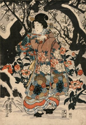 Woman Standing Beside a Plum Tree by Utagawa Kunisada (Toyokuni III) Oil Painting