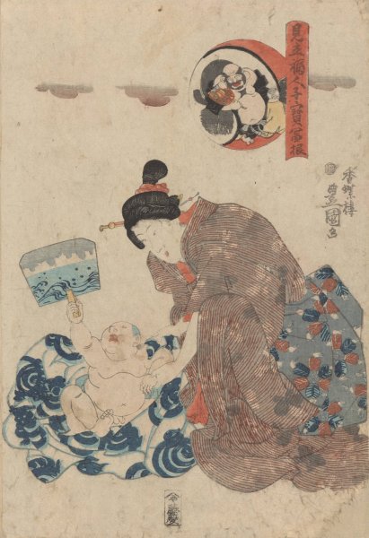 Woman Tending Infant  by Utagawa Kunisada (Toyokuni III) - Hand-Painted Oil Painting Reproduction