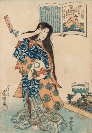 Woman with a Fan in her Left Hand Combing her Hair by Utagawa Kunisada (Toyokuni III) Oil Painting