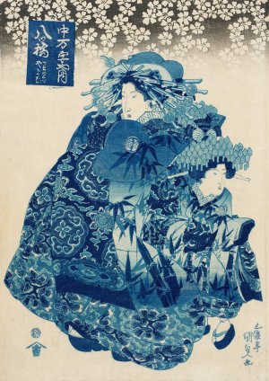 Yatsuhashi of the Naka-Manjiya, kamuro Wakaba and Yayoi by Utagawa Kunisada (Toyokuni III) Oil Painting
