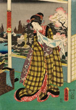 Yellow Oil painting by Utagawa Kunisada (Toyokuni III)