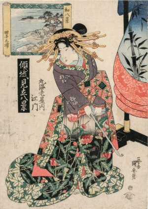 The Courtesan Emon of Maruebiya with a View of Tago Bay by Utagawa Kuniyasu Oil Painting