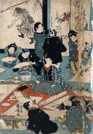 E o narau kodomo tachi by Utagawa Kuniyoshi Oil Painting