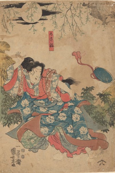 Female Figure Tossing a Purse  by Utagawa Kuniyoshi - Hand-Painted Oil Painting Reproduction