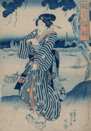 Geisha Standing on the Bank of the Sumida River by Utagawa Kuniyoshi Oil Painting