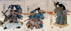 Saitogo kunitake; kurando yukinaga; osada no taro nagamune by Utagawa Kuniyoshi Oil Painting