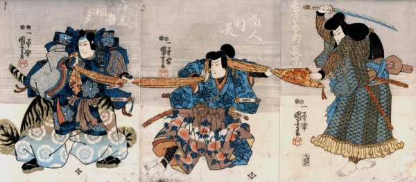 Saitogo kunitake; kurando yukinaga; osada no taro nagamune  by Utagawa Kuniyoshi - Hand-Painted Oil Painting Reproduction