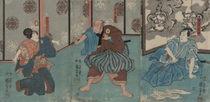 Tanizawa tanomo wakato kihei iwafuji meshitsukai chiyo by Utagawa Kuniyoshi Oil Painting