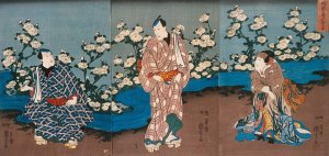 The Actor Onoe Kikugoro III Viewing Chrysanthemums and Stream by Utagawa Kuniyoshi Oil Painting