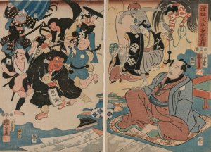 The Strange Occurence of Ukiyo Matahei and his Famous Paintings by Utagawa Kuniyoshi Oil Painting