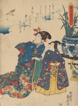 Two Women Looking at a Bird by Utagawa Kuniyoshi Oil Painting