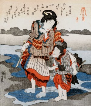 Woman and Child; from the series Five Pictures of Low Tide by Utagawa Kuniyoshi Oil Painting