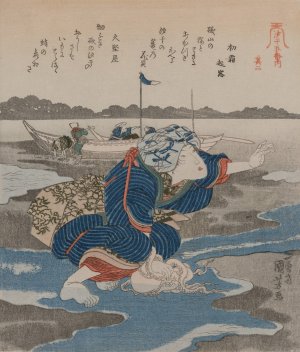 Woman with an Octopus; from the series Five Pictures of Low Tide by Utagawa Kuniyoshi Oil Painting