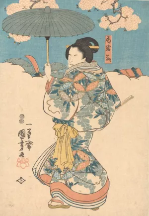 Woman with Green Umbrella by Utagawa Kuniyoshi Oil Painting