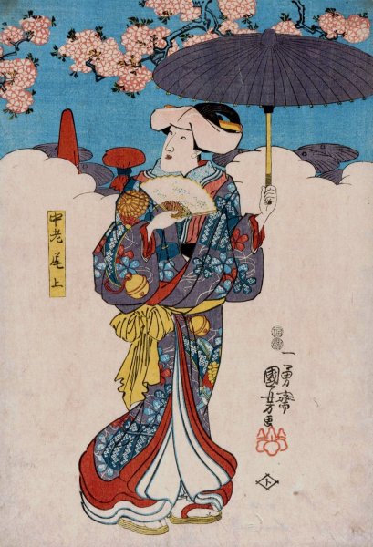 Main Product Photo of Woman with Purple Umbrella  Painting by Utagawa Kuniyoshi