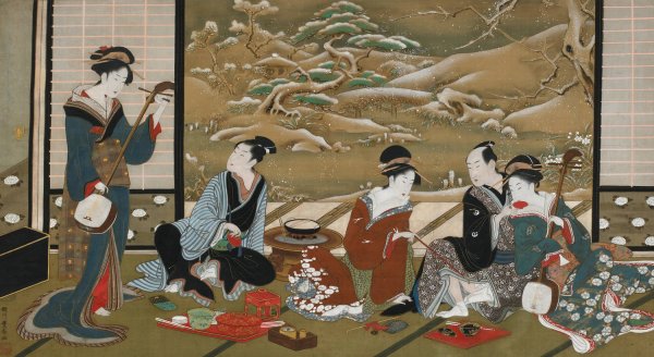 A Winter Party by Utagawa Toyoharu - Hand-Painted Oil Painting Reproduction