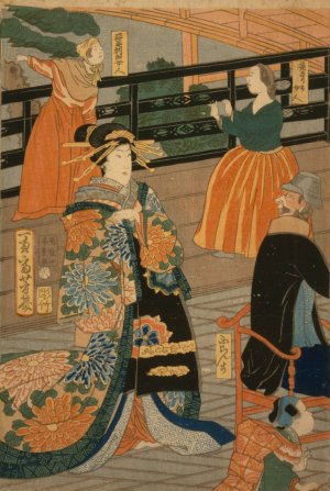 Gokakoku … gankiro ni oite sakamori no zu by Utagawa Yoshiiku Oil Painting