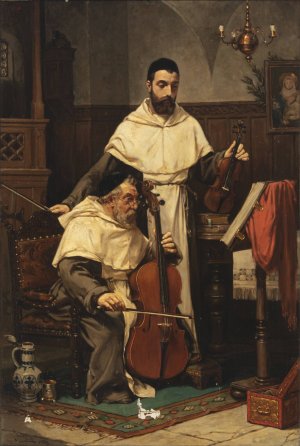 Musicerende munke by Valdemar Sichelkow Oil Painting