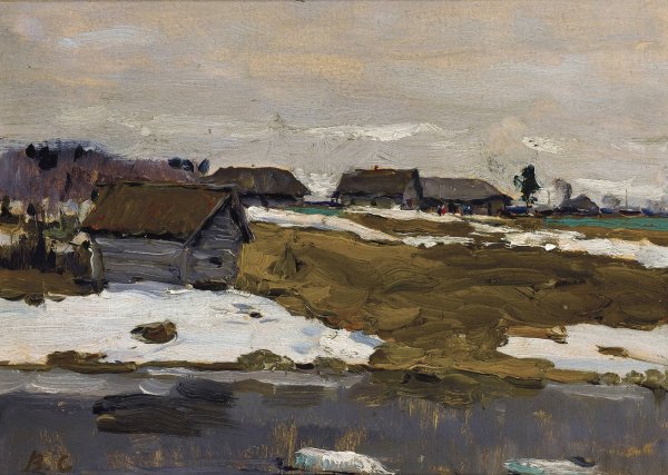 Village by the Water in Winter by Valentin Alexandrovich Serov - Hand-Painted Oil Painting Reproduction