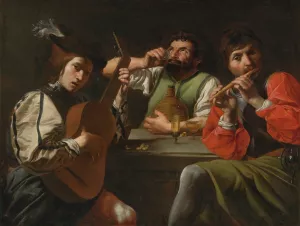 Musicians And Drinkers In An Interior by Valentin De Boulogne (Follower) Oil Painting