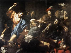 Christ Driving the Money Changers out of the Temple by Valentin De Boulogne - Oil Painting Reproduction