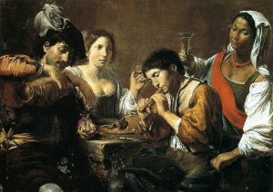 Musician and Drinkers by Valentin De Boulogne Oil Painting