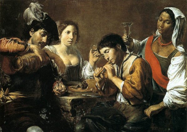 Musician and Drinkers by Valentin De Boulogne - Hand-Painted Oil Painting Reproduction