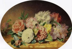 Spring Flowers on a Ledge by Valentine Bartholomew - Oil Painting Reproduction