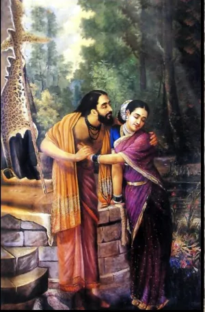 Arjuna and Subhadra from Mahabharata by Raja Ravi Varma - Oil Painting Reproduction
