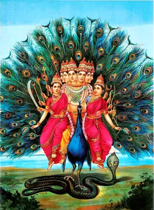 Kartikeya with His Wive by Raja Ravi Varma Oil Painting