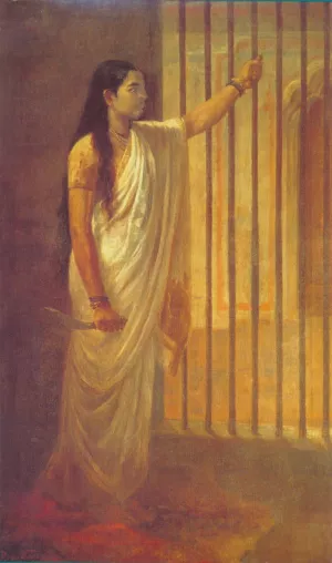 Lady in Prision by Raja Ravi Varma - Oil Painting Reproduction