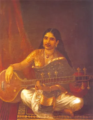 Lady with Veena by Raja Ravi Varma Oil Painting