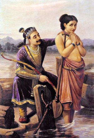 Shantanu and Satyavati from Mahabharata by Raja Ravi Varma Oil Painting