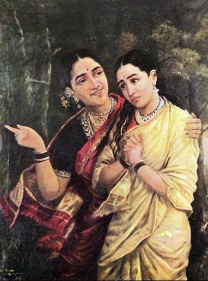 Simhaka and Sairandhri from Mahabharata by Raja Ravi Varma Oil Painting