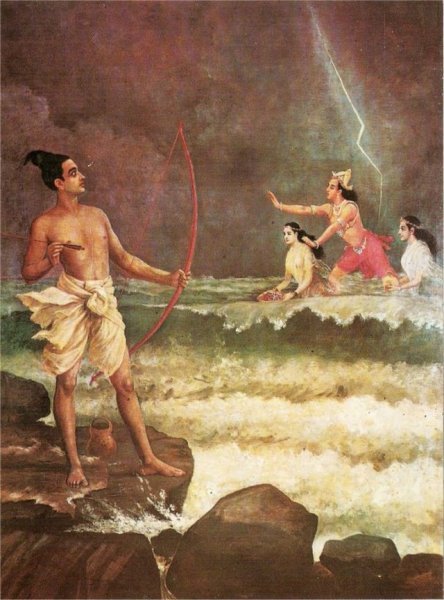 Main Product Photo of Sri Rama Conquers Varuna from Ramayana Painting by Raja Ravi Varma