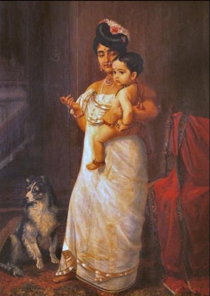 Main Product Photo of Varma's Daughter Mahaprabha with Her daughter Painting by Raja Ravi Varma