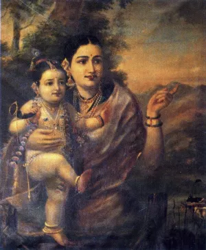 Yasoda with Bala Krishna by Raja Ravi Varma - Oil Painting Reproduction