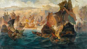 The Crusader Invasion Of Constantinople by Vasilios Chatzis Oil Painting