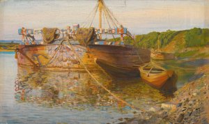 Barge On The River Oka by Vasily Dmitrievich Polenov Oil Painting