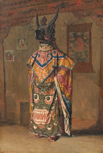 Main Product Photo of A Buddhist lama at a feast at Pemionchi Monastery. Sikkim  Painting by Vasily Vereshchagin
