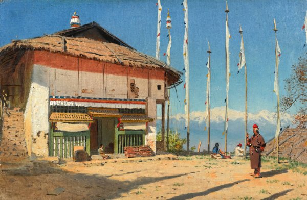 Main Product Photo of Buddhist Temple in Darjiling. Sikkim.  Painting by Vasily Vereshchagin