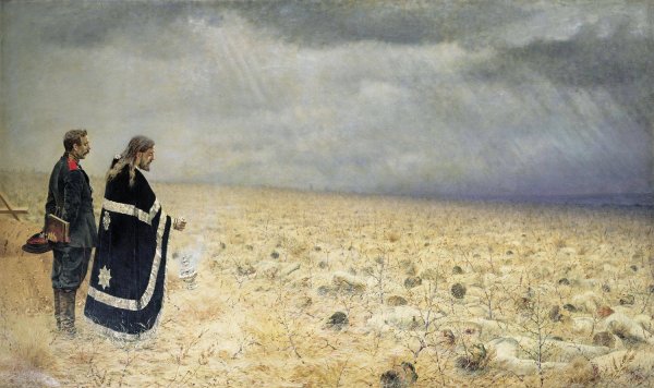 Main Product Photo of Defeated. Memorial service  Painting by Vasily Vereshchagin